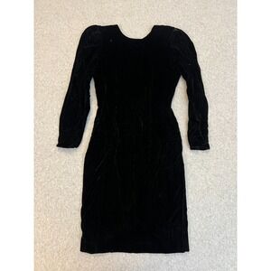 Vintage Late Edition Ltd Dress Womens 8 Black Velvet Cocktail Party Low Back Bow